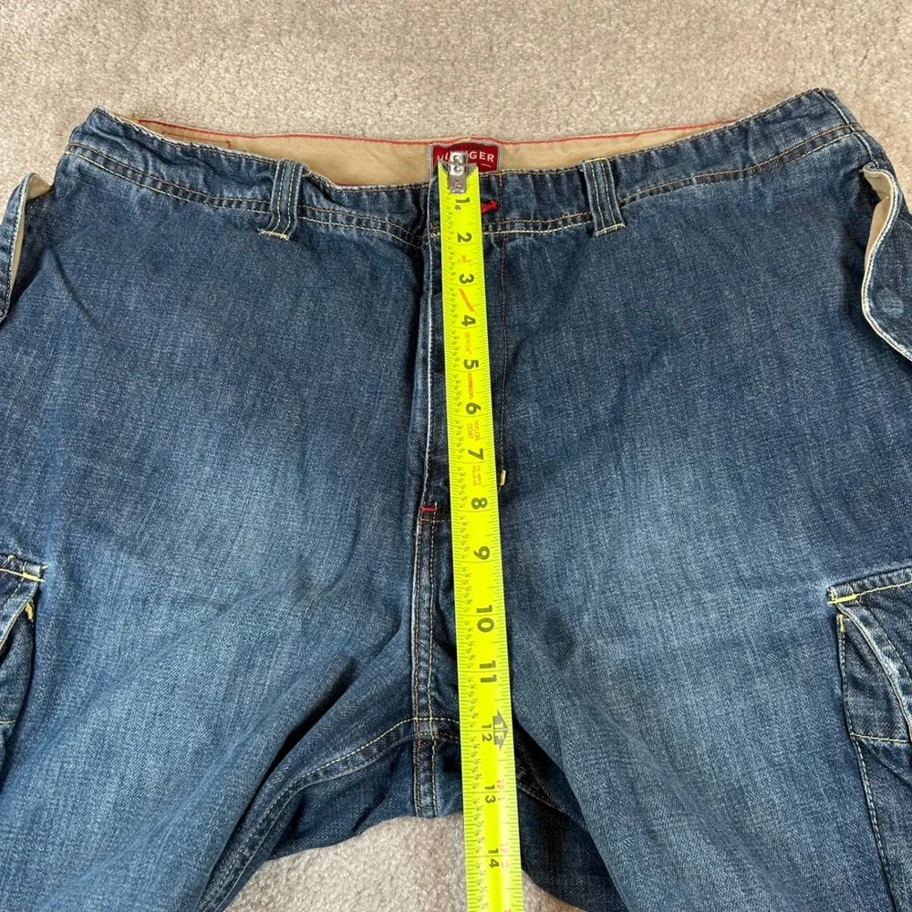 Vintage Y2K Tommy Hilfiger Cargo Shorts Mens 36 Blue Denim Label Baggy Utility